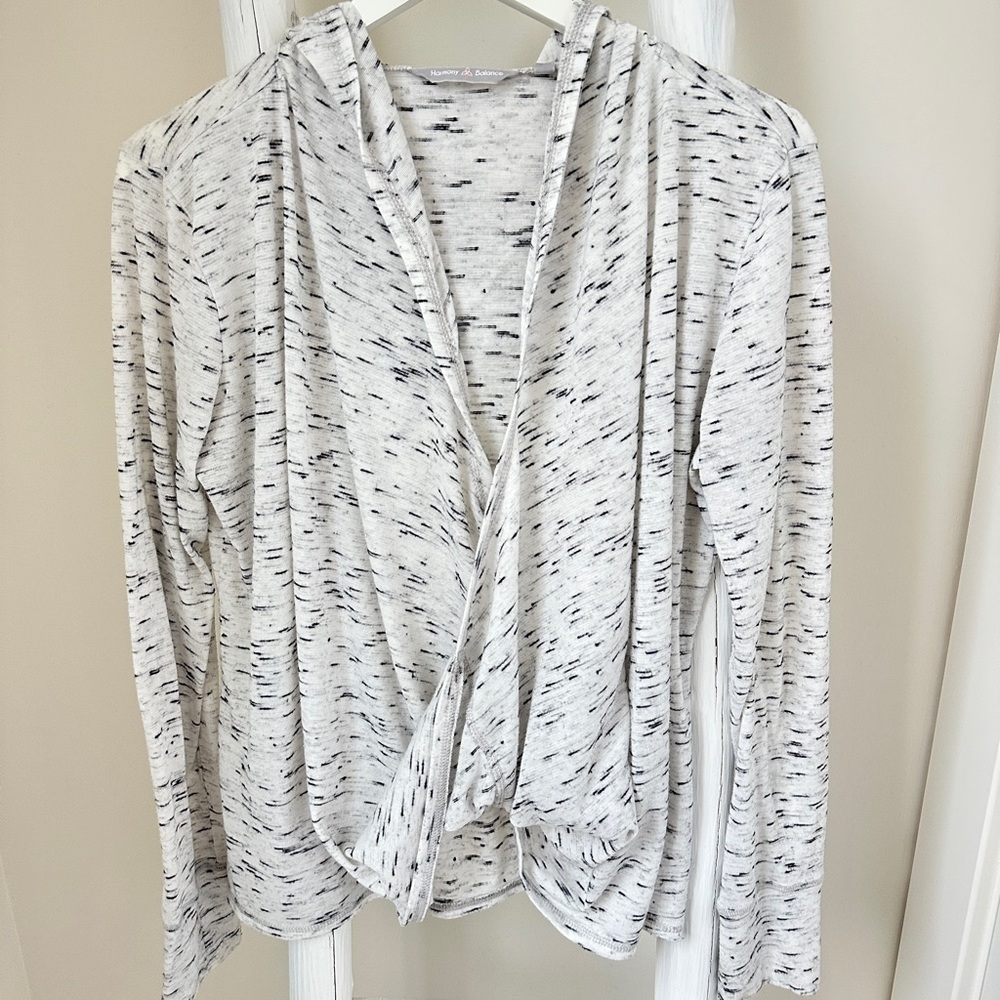 Harmony Balance Criss Cross Front Hooded Long Sleeve Activewear Top Size Large